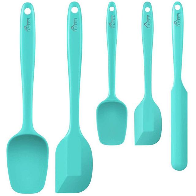 HOTEC Food Grade Silicone Rubber Spatula Set Kitchen Utensils for Baking, Cooking, and Mixing High Heat Resistant Non Stick Dishwasher Safe BPA-Free Multicolor Set of 5 (Aqua Skay)