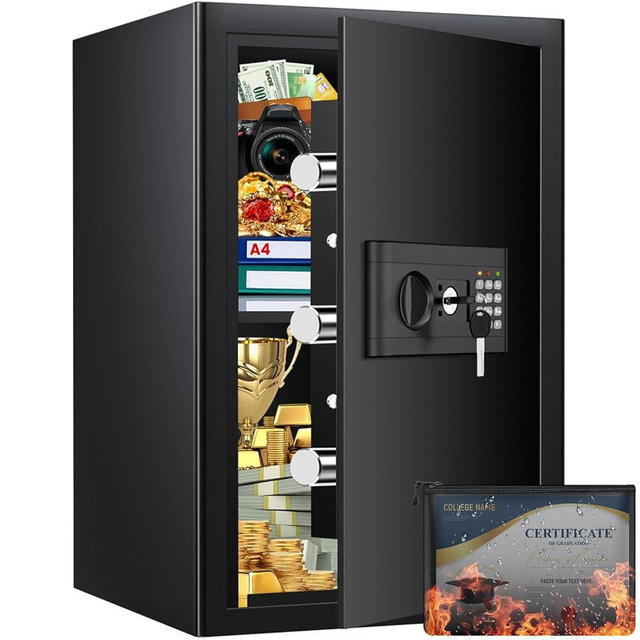 3.5 Cu ft Large Fireproof Safe, Safe Box Fireproof Waterproof, Digital Security Home Safes With Programmable Keypad & Removable Shelf, Fire Proof Safes for Home Document Money Firearm Valuables