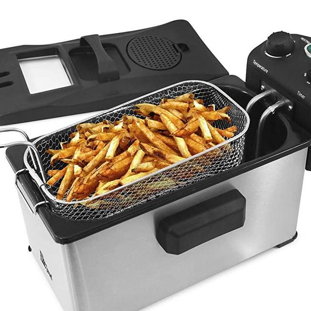 Elite Gourmet EDF-3500 Stainless-Steel Triple Basket Electric Deep Fryer with Timer and Temperature Knobs, 3.5 Quart