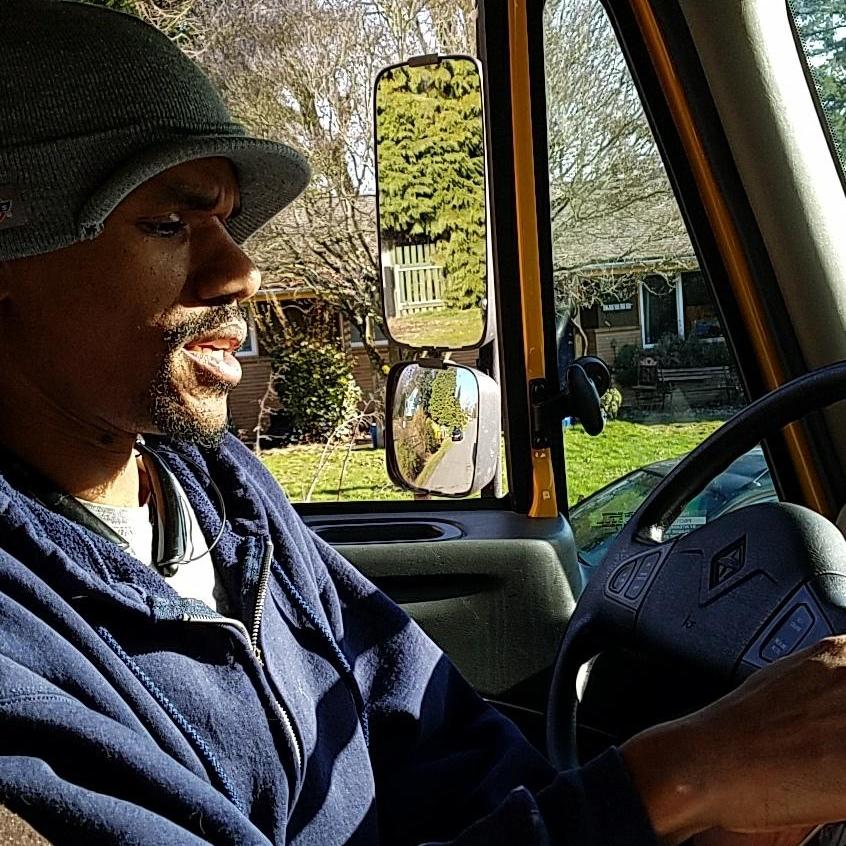 Our last day in Seattle. Reggie getting his navigation ready to drive to Florida.
