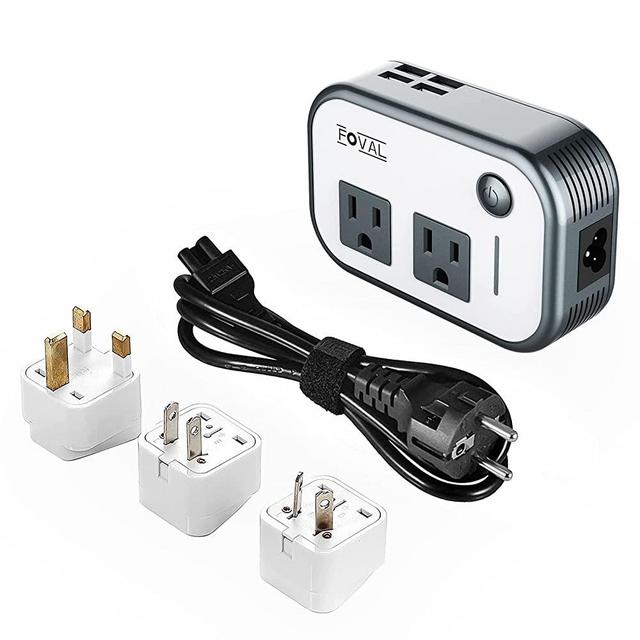 FOVAL Power Step Down 240V to 100V Voltage Converter with 4-Port USB International Travel Adapter for China UK European Etc - [Use for US appliances Overseas]