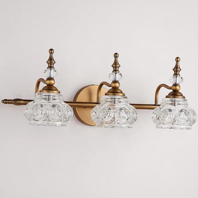 DJFHKO Vintage Bathroom Vanity Light Fixtures 3 Light Bathroom Lighting Brass Vanity Light for Bathroom Vanity Lighting Fixtures