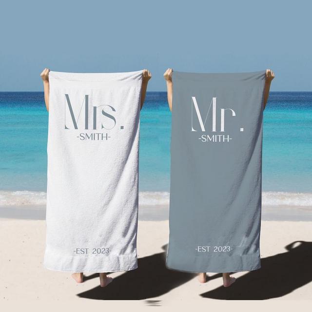 Personalized Mr. and Mrs. Beach Towel,Custom Couples Towel, His and Hers Newlywed Gift, Just Married Bride Gift, Wedding Gift,Honeymoon Gift