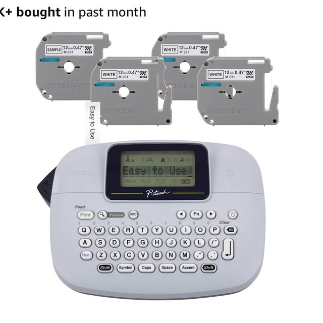 Brother PT-M95 P-Touch Monochrome Label Maker Bundle (4 Label Tapes Included),White