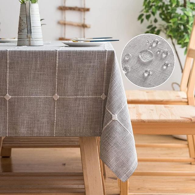 Qiden Farmhouse Tablecloth Waterproof Rectangle Burlap Table Cloth, Cotton Linen Rustic Embroidery Fabric Table Cover for Indoor Outdoor Dinning Tabletop Decoration -b- 54" x 86", 6-8 Seats