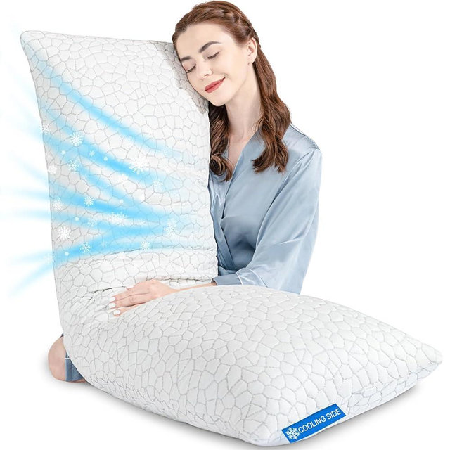 Cooling Body Pillow for Adults,Adjustable 58inch Extra Long Pillows for Sleeping, Shredded Memory Foam Full Body Pillows,Ultra Soft Cool Rayon Derived from Cover with Zipper, Support for Neck