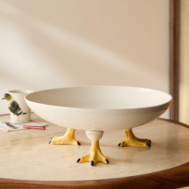 Emma Chamberlain Ceramic Pigeon Centerpiece Bowl, Ivory, 16"Diam