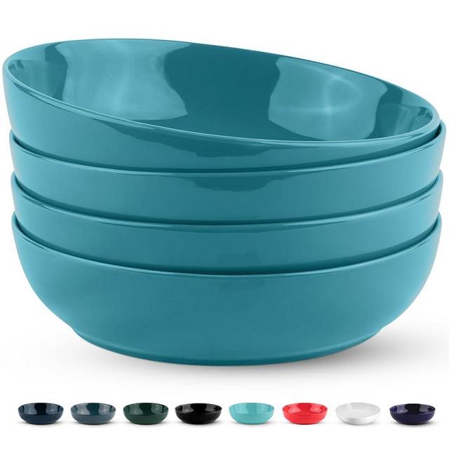 KooK Porcelain Pasta Bowl Set, For Soups and Salads, Serving Bowls, Large Capacity, Microwave & Dishwasher Safe, Set of 4, 40 oz (Ocean Blue)