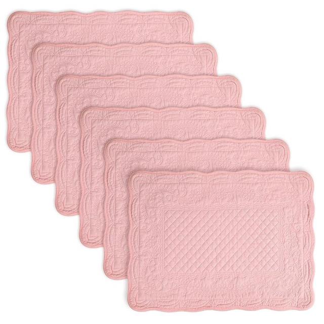 Pink 100% Cotton Quilted Placemats Set of 6, Rectangular Placemats Machine Washable-13x18 inches for Kitchen or Dining Table Fabric Rectangular Table Mats (13"x18")