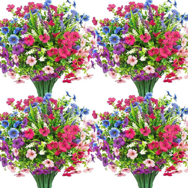 Besteek 20 Bundles Artificial Flowers for Outdoors Decoration Fake Silk Flowers UV Resistant Faux Plants Artificial Daisy Eucalyptus for Spring Summer Garden Yard Porch Window Home Decor, Mixed