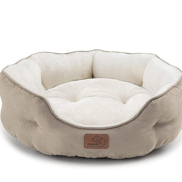 Bedsure Small Dog Bed for Small Dogs Washable - Round Cat Beds for Indoor Cats, Round Pet Bed for Puppy and Kitten with Slip-Resistant Bottom, Camel, 20 Inches