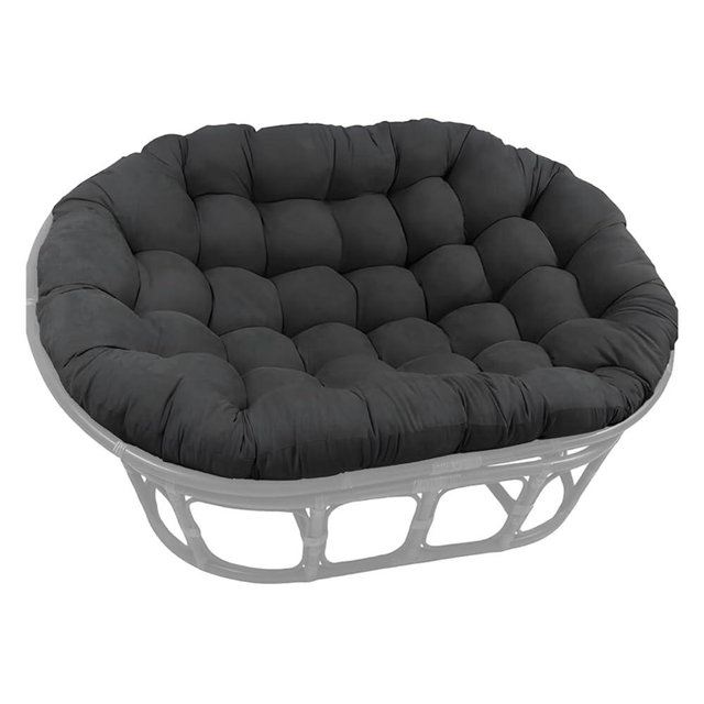ANMINY Double Papasan Chair Cushion ONLY Waterproof UV-Resistant Outdoor Chair Pads Thick Soft Tufted Wicker Egg Hanging Chair Cushion with Non-Slip Tie & Removable Cover, Dark Gray Color