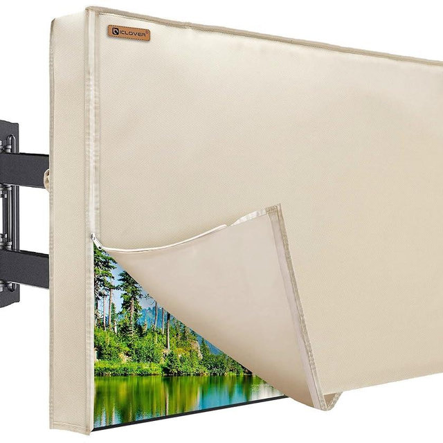 Outdoor TV Cover 52-55 Inch, IC ICLOVER 600D Heavy Duty 4 Season Weatherproof TV Screen Protector with Waterproof Zipper & Remote Control Pocket, Outside Television Cover for LED, LCD, OLED TVs
