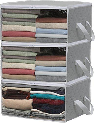 Simple Houseware 3 Pack Foldable Closet Organizer Clothing Storage Box with Clear Window, Grey