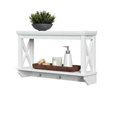 Wall Mounted Cross Frame Shelf with Hook Rack White