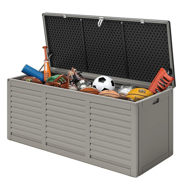 Sesslife 130 Gallon Outdoor Storage Box Lockable Deck Boxe Outdoor Waterproof for Patio Package Delivery Weather-Resistant & Easy Assembled (Gray)