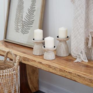 3-Piece Natural Wood Candle Holder Set