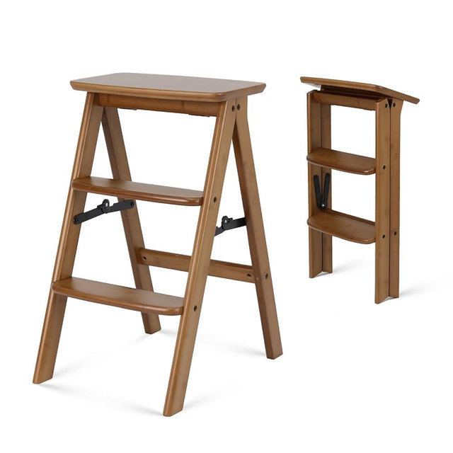 Kate Folding Wooden Step Stool Wood - 3 Step Ladder with 300 lbs Capacity,Sturdy Solid Wood for Photography Props,Studio Props,Kitchen,Study and Living Room