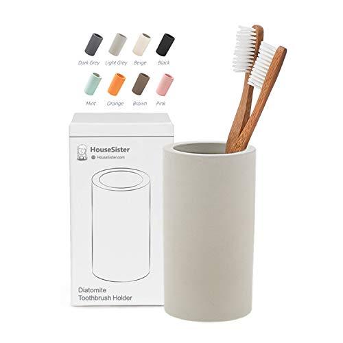 HouseSister Organic Diatomite Toothbrush Toothpaste Makeup Brushes Razors Holder Grey Bathroom Countertop Organizer Stand Cup Organizer (Light Grey)
