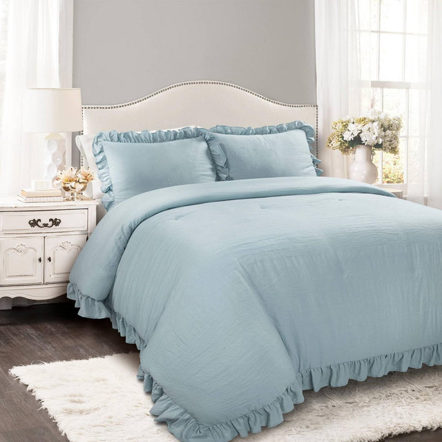 3pc Full/Queen Reyna Comforter & Sham Set Blue - Lush Décor: Microfiber, OEKO-TEX Certified, Ruffled