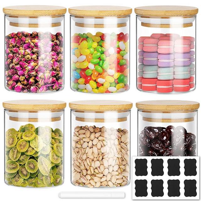 SAIOOL Stackable Kitchen Canisters Set of 8,High Borosilicate Glass  Cylinder Airtight Food Storage,Durable and sort out the tea, flour,  candies, grain