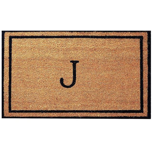 Envelor Monogram J Doormat Outdoor Welcome Coir Non Slip Personalized Shoe Scraper Floor 18 x 30 Inches Door Mat