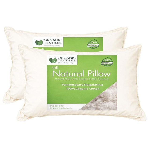 ORGANIC TEXTILES 100% Organic Cotton Pillow with Organic Cotton Cover - GOTS Certified, Adjustable Loft, Cooling and Breathable, Easy Care, Traveling and Long Flights - (Standard) - Pack of 2