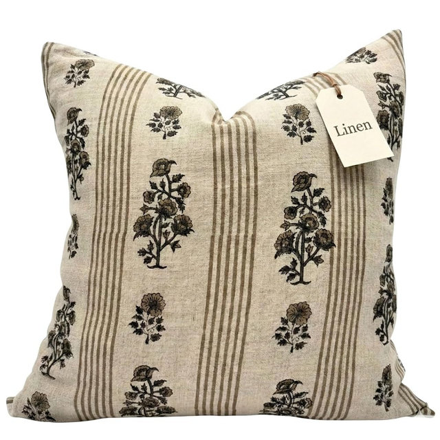 Line and Loop Linen Throw Pillow Covers 20x20 inch Floral Pillows Stripe Spring Decorative Pillow Covers for Living Room, Bedroom