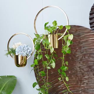 2-Piece Golden Glam Hanging Planter Set with Round Handle