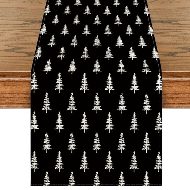 Artoid Mode Black Xmas Tree Christmas Table Runner, Seasonal Winter Kitchen Dining Table Decoration for Home Party Decor 13x72 Inch