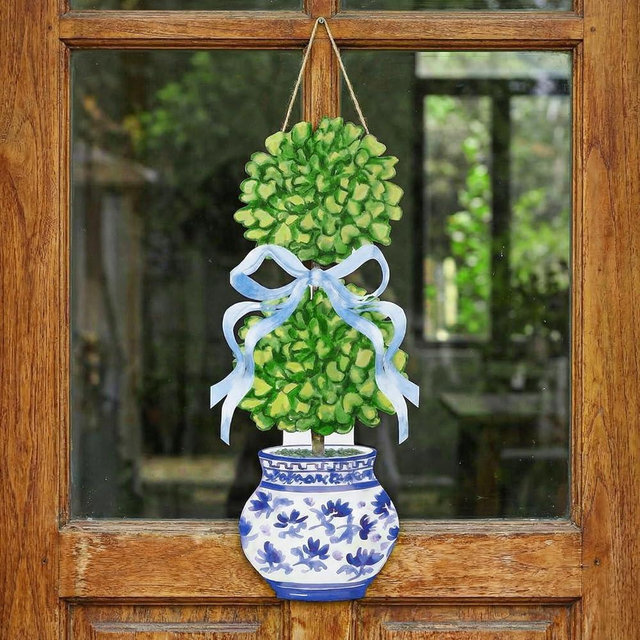 RattanView Large Size Chinoiserie Bonsai Door Hanger Rustic Topiary Wooden Sign Front Door Home Wreath Ornament for Farmhouse Indoor Outdoor Yard Porch Welcome Spring Decor(Classic,27.16 x 11.81 in)