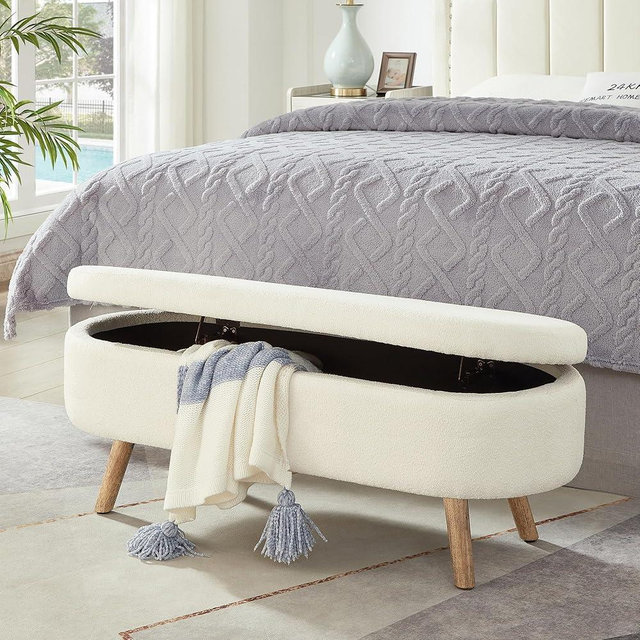 Align Living 42.25" Ottoman with Storage, Storage Ottoman Bench with Safety Hinge, Foam End of Bed Bench, Upholstered Entryway Bench for Bedroom, Living Room & Window, Holds up to 330 lb, Ivory