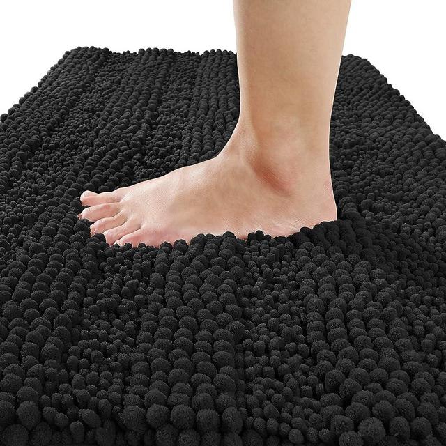 Yimobra Chenille Striped Bathroom Rug Mat, Luxury Extra Thick and Soft Shaggy Microfiber Bath Rugs, Absorbent, Non-Slip, Machine Washable, Plush Bath Mats for Bathroom Floor, 24" x 17", Black