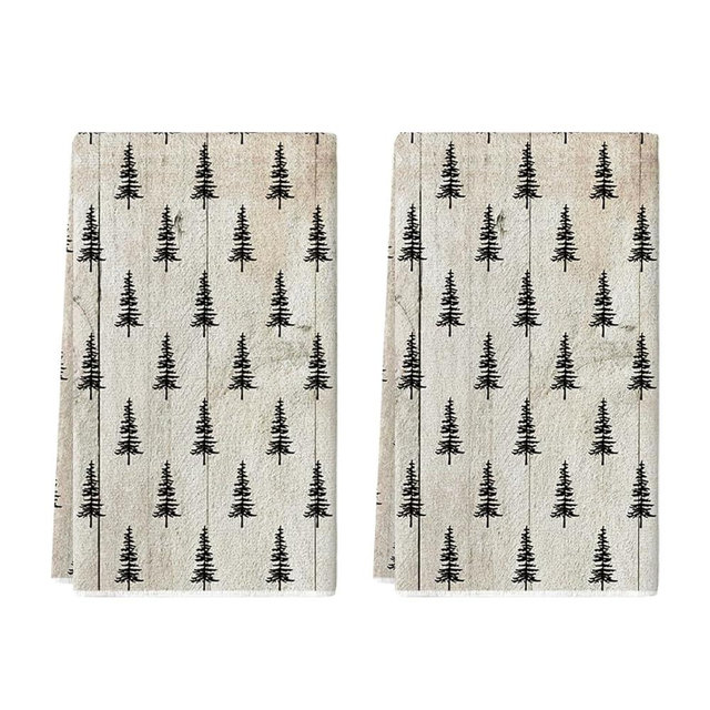 Artoid Mode Wood Xmas Tree Christmas Kitchen Towels Dish Towels, 18x26 Inch Farmhouse Holiday Winter Decoration Cleaning Set of 2