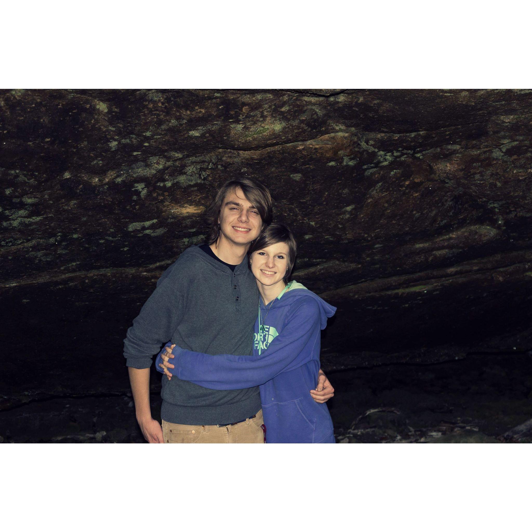 I believe this was on hike at Giant City State Park.  I guess we thought the caved in rock structure was cool lol.