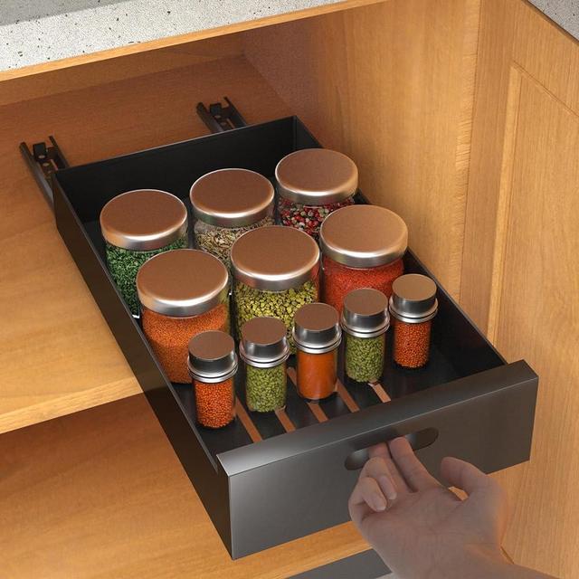 1 Pack | Pull Out Cabinet Organizer, 12-Inch Wide Sturdy Carbon Steel Slide-Out Shelves for Pantry and Bathroom Vanity - 16.9'' Depth x 3.1'' Height.