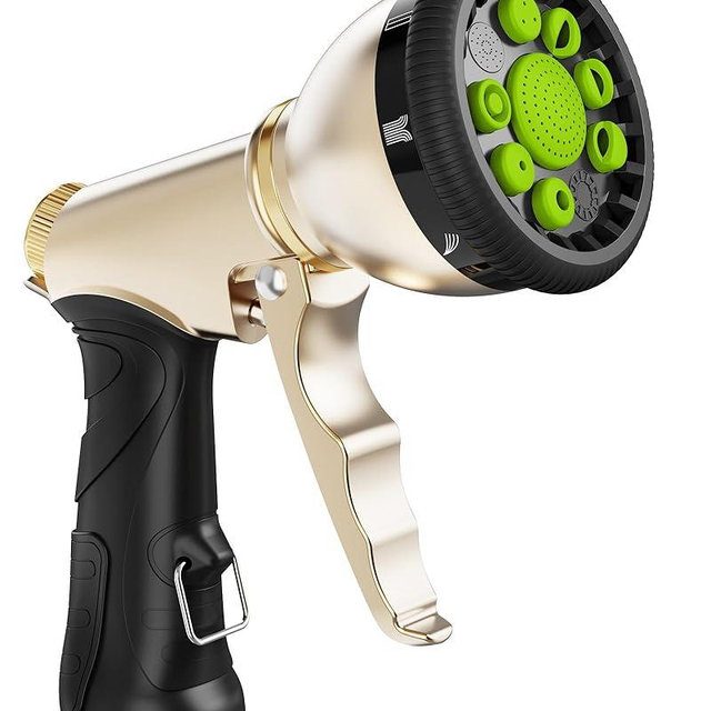 RAINPOINT Garden Hose Nozzle, 9 Spray Patterns Water Hose Nozzle, Heavy Duty Metal Sprayer Nozzle, Adjustable Hand Sprayer, Watering Plants and Lawn, Green