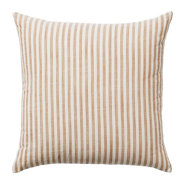 Nate Home by Nate Berkus Painted Stripe Decorative Pillow from mDesign - Soft, Modern Throw Pillow for Bedroom or Couch - Cotton Cover, Square Size 18" x 18" - Pearl/Fossil (Beige/Taupe)
