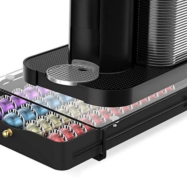 Everie Crystal Tempered Glass Top Organizer Drawer Holder Compatible with Nespresso Vertuo Capsules, Compatible with 40 Big or 52 Small Vertuoline Pods, NP02