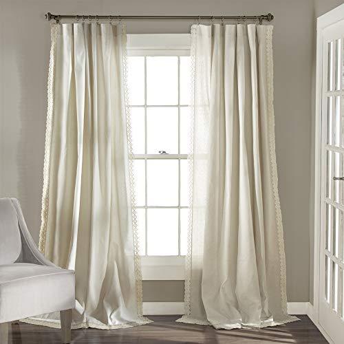 Lush Decor Ivory Rosalie Window Curtains Farmhouse, Rustic Style Panel Set for Living, Dining Room, Bedroom (Pair), 120” x 54, 120"x 54"