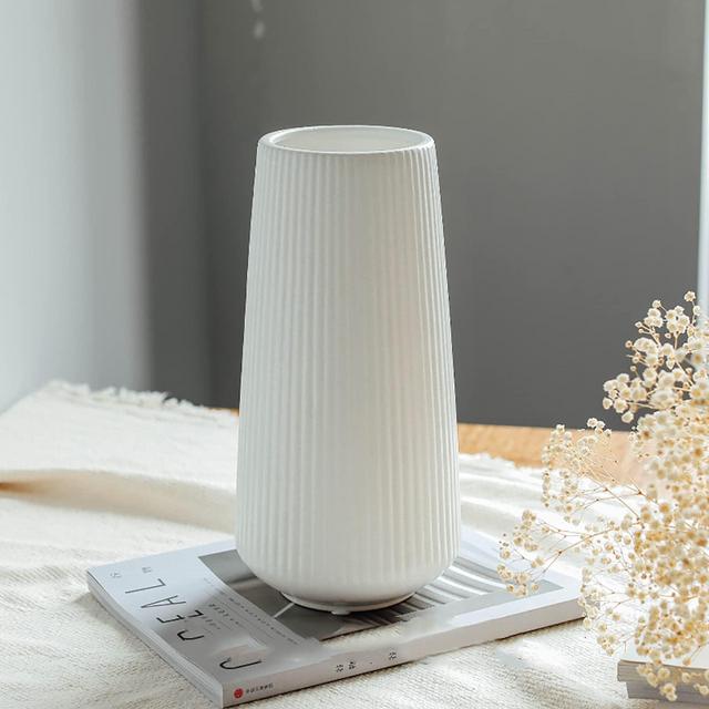12 Inch White Ceramic Vase,Large Modern Vase for Home Decor,Boho Cylinder Flower Vases for Centerpieces,Tall Farmhouse Vase for Pampas Grass Bedroom Living Room Office Desk
