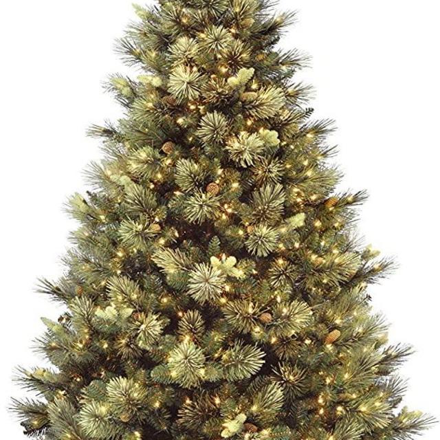 National Tree Company Pre-lit Artificial Christmas Tree | Includes Pre-strung White Lights and Stand | Flocked with Cones | Carolina Pine - 7.5 ft