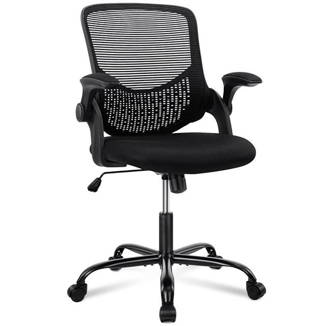 SMUG Home Office Mesh Desk Ergonomic Computer Flip Up Armrests Mid Back Lumbar Support Adjustable Swivel Task Chair, Black