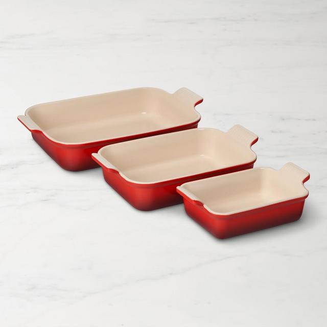 Le Creuset Heritage Open Rectangular Dishes, Set of 3, Red