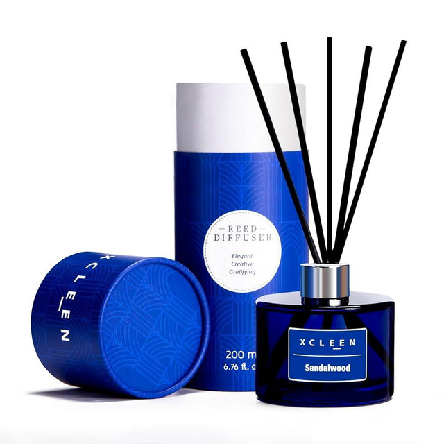 Xcleen Reed Diffuser Set, 6.7 fl oz Sandalwood Scented Oil Diffuser with Sticks, Reed Diffusers for Home Bathroom Shelf Decor