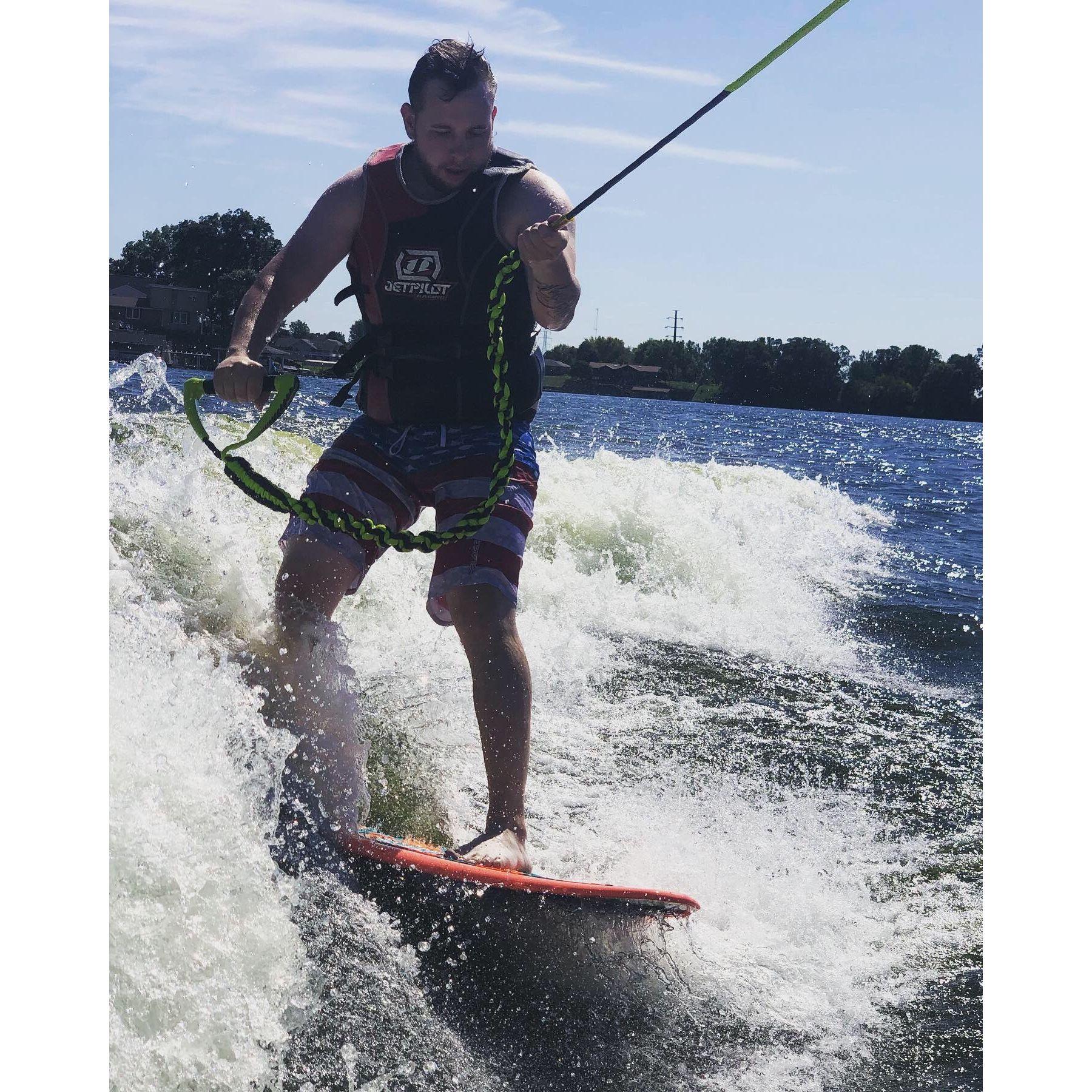 Jesse learned how to wake surf for the first time