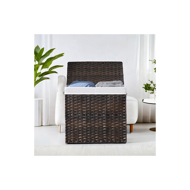 130L Double Laundry Hamper with Lid Clothes Hamper with 2 Removable Liner Bags and 6 Mesh Bags Laundry Storage for Laundry Room Brown