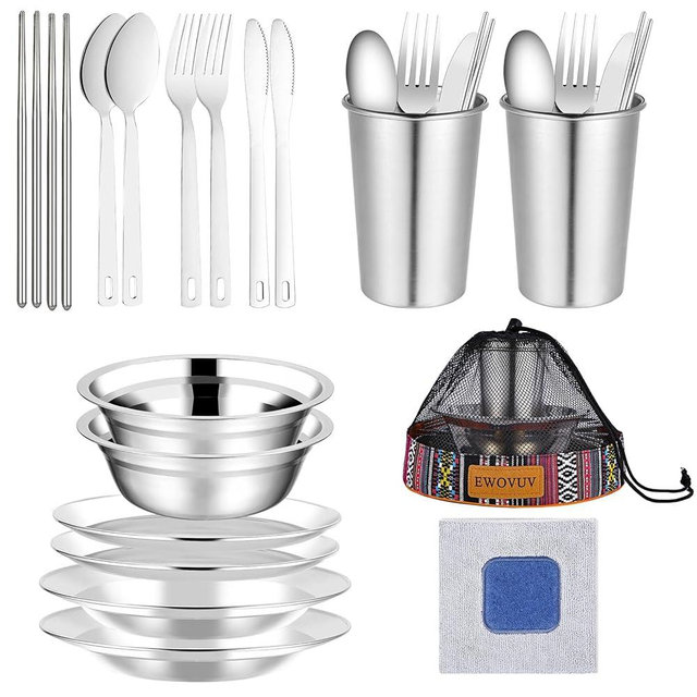 Camping Mess Kit - for Camping 1 to 2 Person boy Scout Camp Dishes Camping Cooking Utensils Accessories Plates Dinnerware Set Outdoor