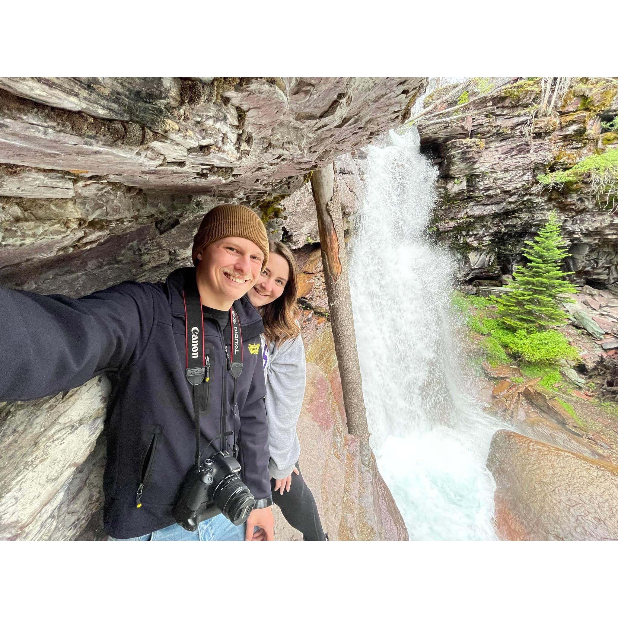 After a quick hike in Glacier, we made it to this stunning waterfall. A day full of love, laughter, and memories.