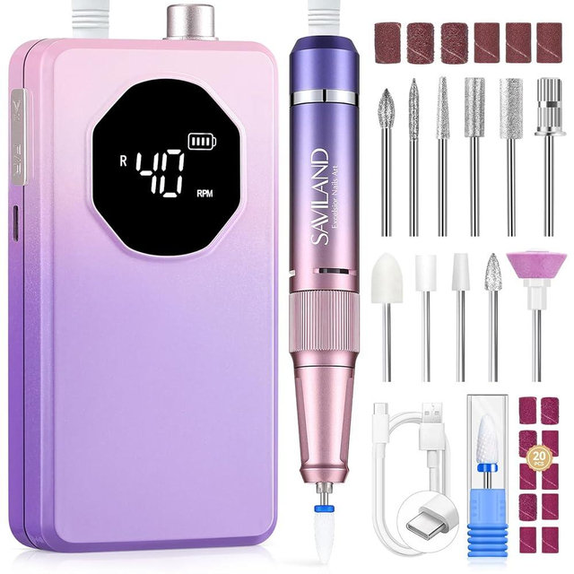SAVILAND 2026 Nail Drill Professional: 40000RPM Electric Nail Drill 30S Fast Removal for Acrylic Nails Low Noise Electric Nail File Long-Lasting Manicure Pedicure Mobile Tech & Salon (Gradient Purple)